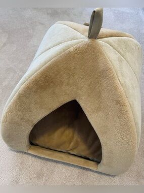 Plush Tan Cat or Dog Tent Bed with Soft Removable Interior Pillow